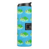Aangepaste Cute Turtle Cartoon Name Thermosbeker (Gedraaid links)