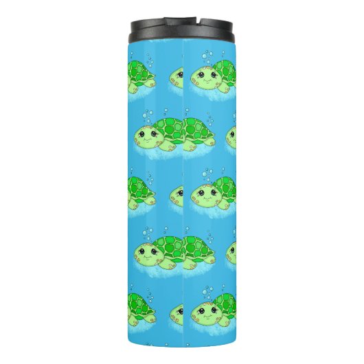 Aangepaste Cute Turtle Cartoon Name Thermosbeker (Achterkant)