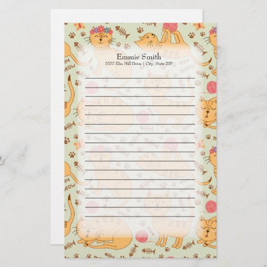 Aangepaste Cute Yellow Cats Briefpapier (Voorkant / Achterkant)