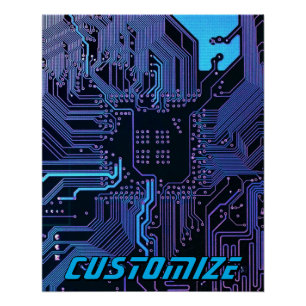 Aangepaste Cyber Blue PCB-printplaat Tech Art Perfect Poster