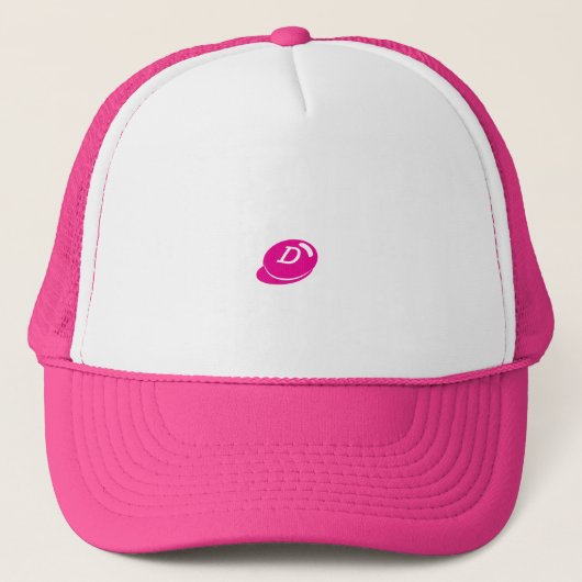 Aangepaste "D"-tekst Truckerhoed - Hot Pink & Witt Trucker Pet (Voorkant)