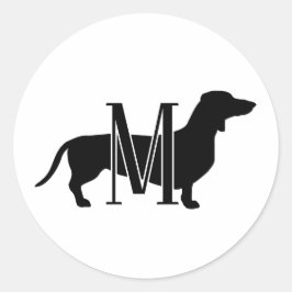 Aangepaste Dachshond Silhouet Monogram Ronde Sticker