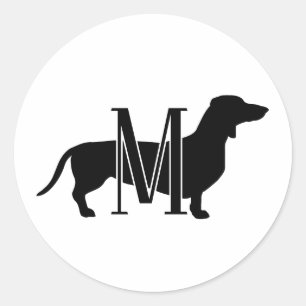 Aangepaste Dachshond Silhouet Monogram Ronde Sticker