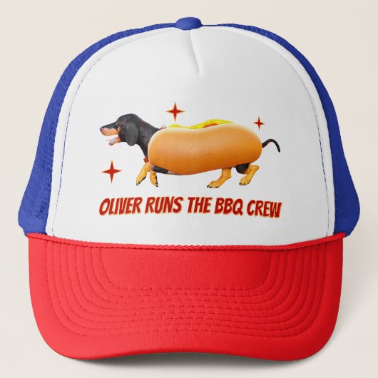 Aangepaste Dachshund BBQ Crew Grappige Wiener Hond Trucker Pet (Voorkant)