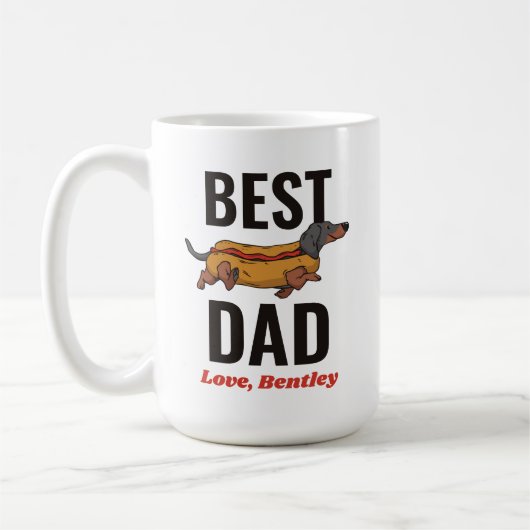 Aangepaste Dachshund Hotdog Dog Dad Custom Text Koffiemok (Links)