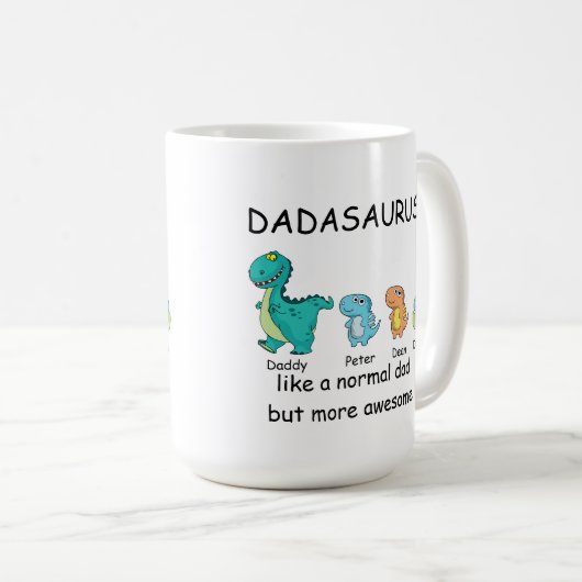 Aangepaste Dadasaurus tot 3 kinder koffie-Mok Koffiemok (Voorkant rechts)
