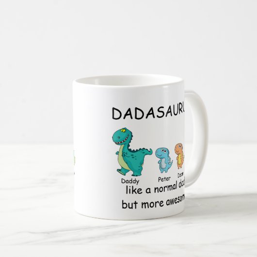 Aangepaste Dadasaurus tot 3 kinderen Koffiemok (Voorkant rechts)