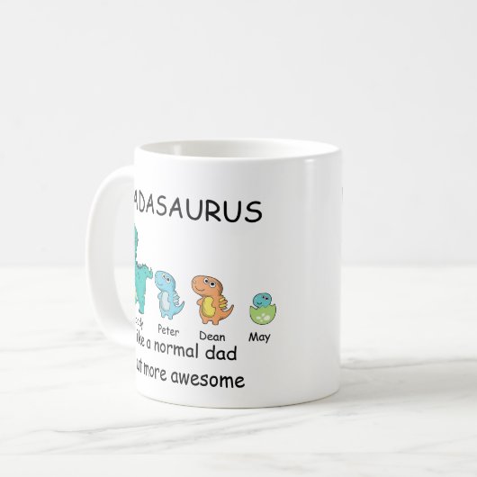 Aangepaste Dadasaurus tot 3 kinderen Koffiemok (Voorkant links)