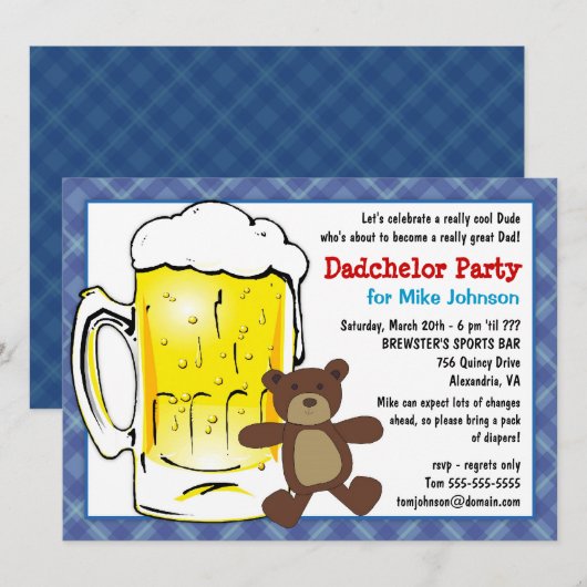 Aangepaste Dadchelor Party-uitnodigingen - Diaper  Kaart (Voorkant / Achterkant)