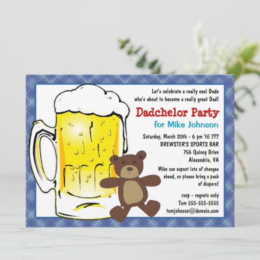 Aangepaste Dadchelor Party-uitnodigingen - Diaper  Kaart (Staand voorkant)