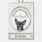 Aangepaste dag Mijn mensen Getrouwd Huisdier Hond  Verzilverd Banner Ornament (Links)