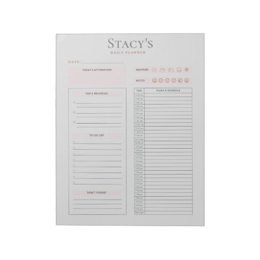 Aangepaste dagelijkse planner notitieblok (Linkerzijde)