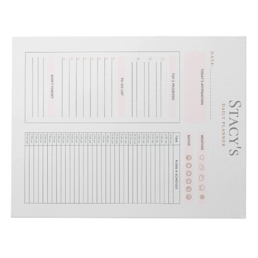 Aangepaste dagelijkse planner notitieblok (Voorkant)