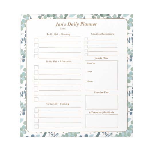 Aangepaste dagelijkse planner notitieblok (Voorkant)