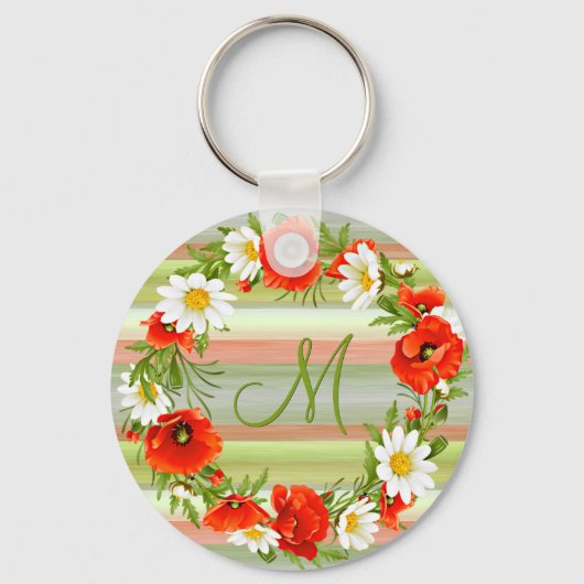 Aangepaste dagen papaver monogram bloem sleutelhanger (Voorkant)