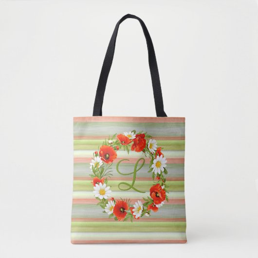 Aangepaste dagen papaver monogram bloem tote bag (Voorkant)