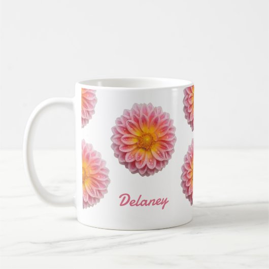 Aangepaste Dahlia en Dew Drops Koffiemok (Links)