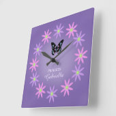 Aangepaste Daisy and Butterfly Wall Clock Vierkante Klok (Hoek)