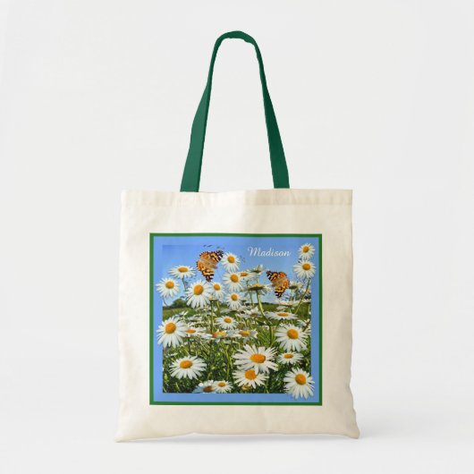 Aangepaste Daisy Meadow Canvas tas aangepaste teks (Voorkant)