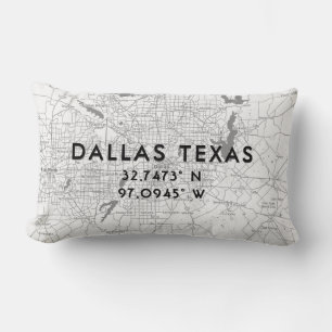 Aangepaste Dallas Texas Map Black White & Grey Kussen
