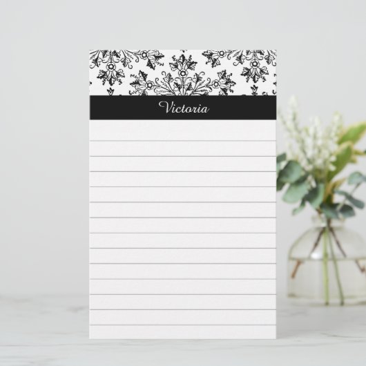 Aangepaste  Damask Floral Art Lined Briefpapier (Staand voorkant)