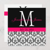 Aangepaste Damask Monogram Weddenschap Hot Pink Kaart (Voorkant / Achterkant)