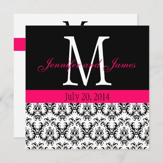Aangepaste Damask Monogram Weddenschap Hot Pink Kaart (Voorkant / Achterkant)
