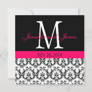 Aangepaste Damask Monogram Weddenschap Hot Pink Kaart
