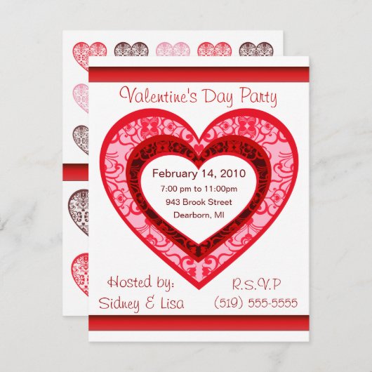 Aangepaste Damask Valentijnse uitnodiging (Voorkant / Achterkant)