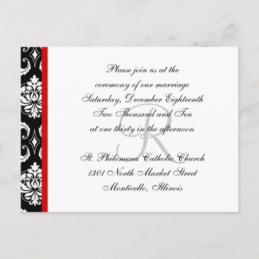 Aangepaste Damask Wedding Ceremony Briefkaart (Achterkant)