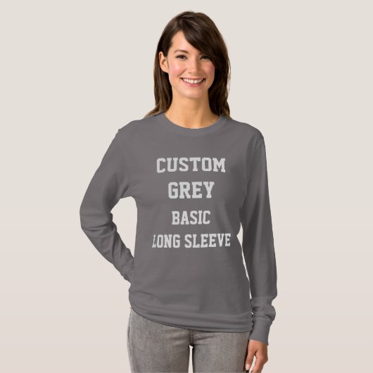 Aangepaste dames GRIJS BASIS T-SHIRT MET LANGE MOU (Voorkant volledig)