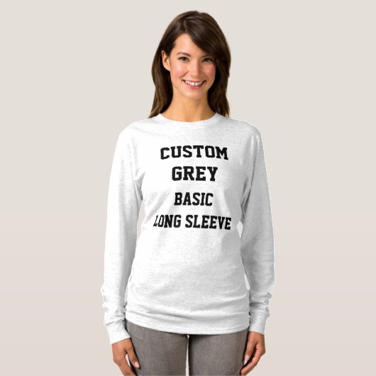 Aangepaste dames GRIJS BASIS T-SHIRT MET LANGE MOU (Voorkant volledig)