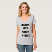 Aangepaste dames grijs HANES V-NECK T-SHIRT (Voorkant volledig)
