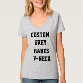 Aangepaste dames grijs HANES V-NECK T-SHIRT
