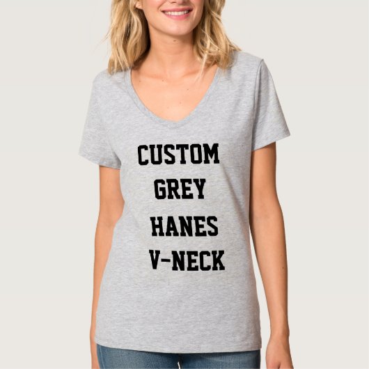 Aangepaste dames grijs HANES V-NECK T-SHIRT (Voorkant)