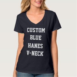 Aangepaste dames NAVY HANES V-NECK T-SHIRT
