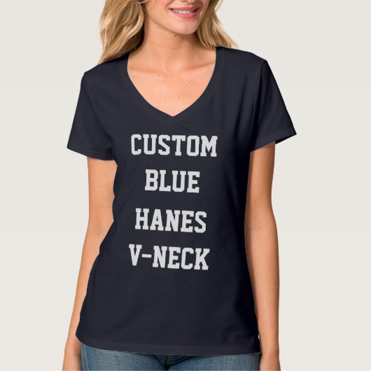Aangepaste dames NAVY HANES V-NECK T-SHIRT (Voorkant)
