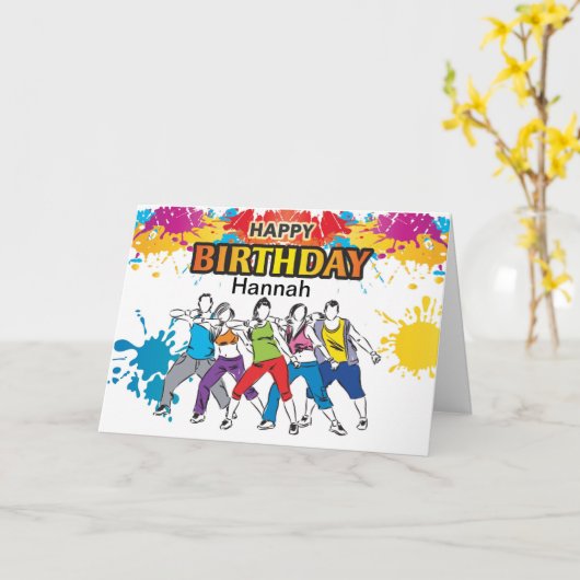 Aangepaste DANCE Fitness Style Birthday Card Kaart (Gele Bloem)