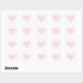 Aangepaste Dank Je Diamanten Roze Hart Vierkante Sticker (Vel)