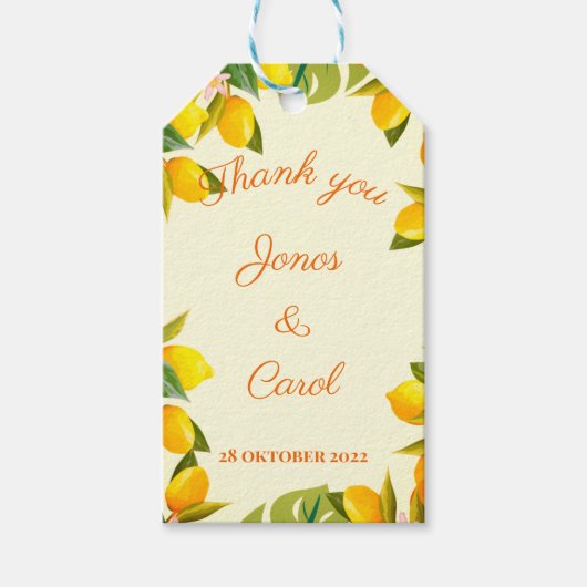 Aangepaste dank je wel bruiloft waterverf limonade cadeaulabel (Voorkant)