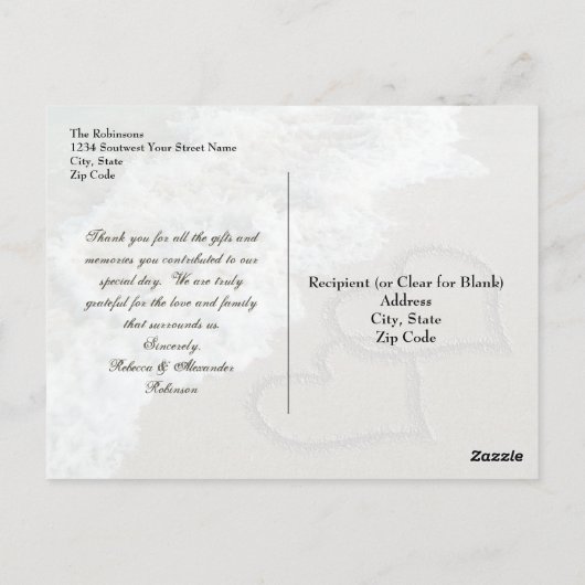 Aangepaste dank u Briefkaart- Sand Hearts / Aqua B Briefkaart (Achterkant)