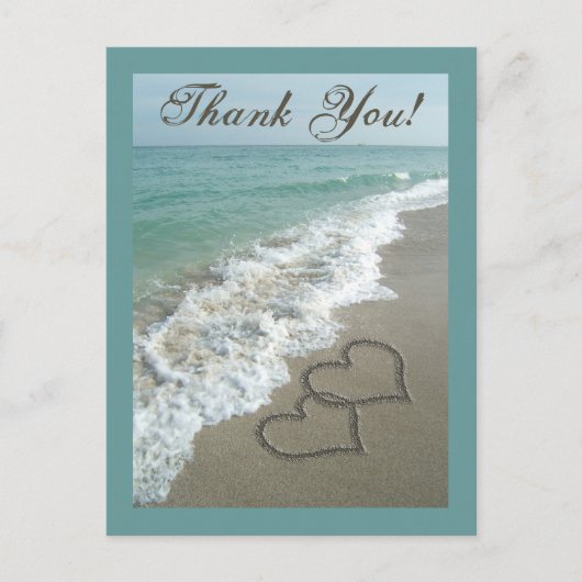 Aangepaste dank u Briefkaart- Sand Hearts / Aqua B Briefkaart (Voorkant)