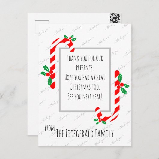 Aangepaste dank u Kerstmis Feestdagen Briefkaart (Voorkant / Achterkant)