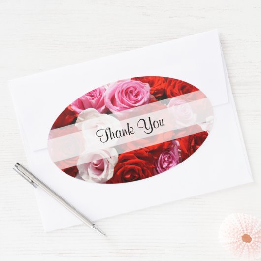 Aangepaste "dank u" Rozen ovale Stickers (Envelop)