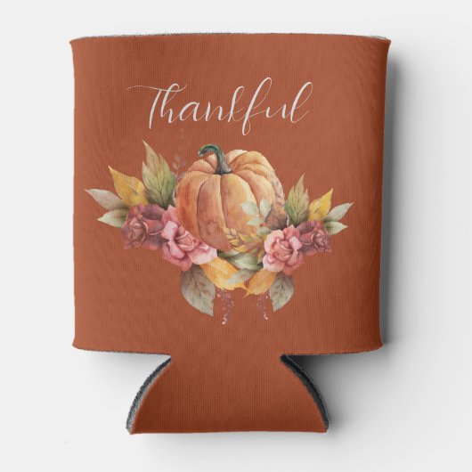 Aangepaste dankbare Thanksgiving herfst Oranje pom Blikjeskoeler (Voorkant)