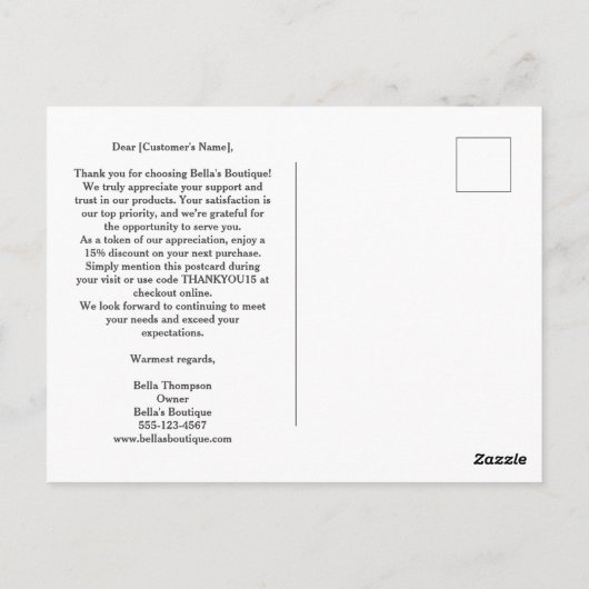 Aangepaste Dankbetuiging Kleine Zaken Briefkaart (Achterkant)