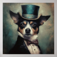 Aangepaste Dapper Chihuahua Teal Hoed Kunstprint