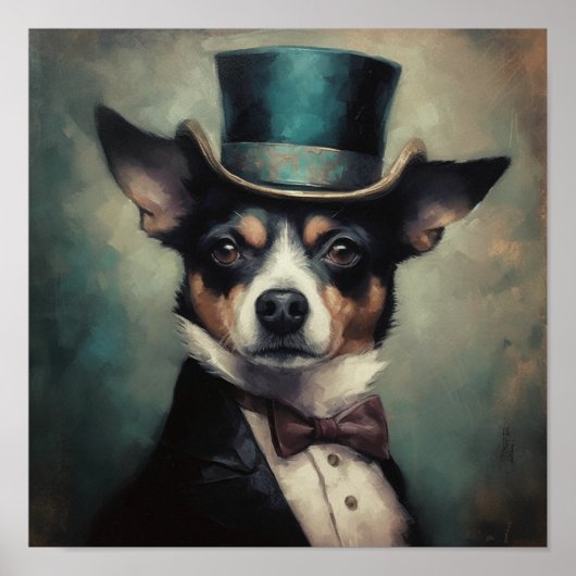 Aangepaste Dapper Chihuahua Teal Hoed Kunstprint Poster (Voorkant)
