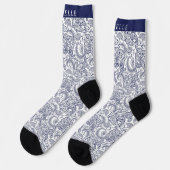 Aangepaste Dark Navy Blue White Paisley Patroon So Sokken (Links)