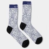 Aangepaste Dark Navy Blue White Paisley Patroon So Sokken (Rechts)